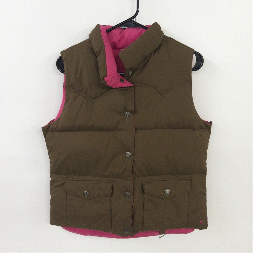 American Eagle Reversable Puffer Vest Western Yoke M Brown Pink Gorpcore